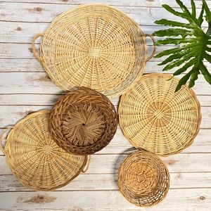 Vintage  Handwoven Baskets Set Of 5